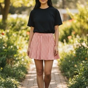 NWT Free People Honey Skirt Plaid Gingham Mini Mandarin Orange Size 10 Boho Chic